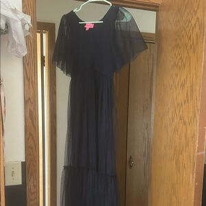 Navy  Sheer Maxi Dress with Flutter Sleeves